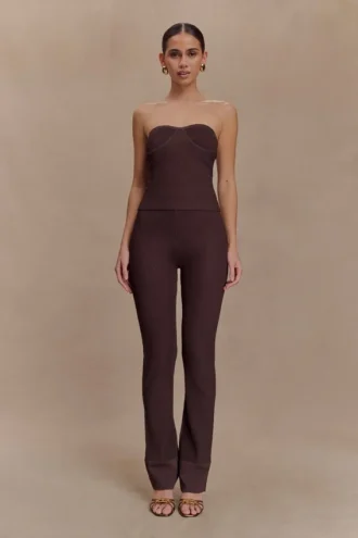 Elodie geribbelde gebreide broek – Chocolade