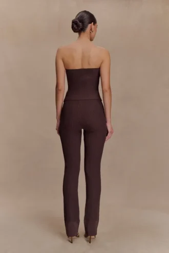 Elodie geribbelde gebreide broek – Chocolade