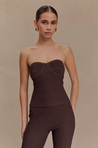 Elodie strapless gebreide top met cups – Chocolade