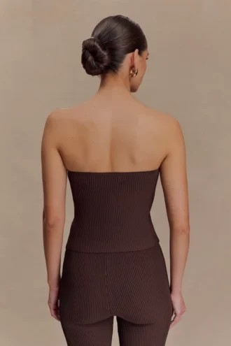 Elodie strapless gebreide top met cups – Chocolade