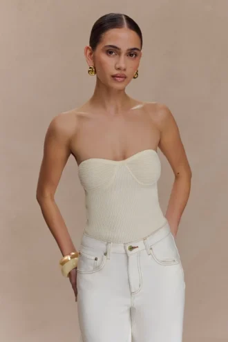 Elodie strapless gebreide top met cups – ivoor