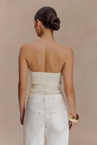 Elodie strapless gebreide top met cups – ivoor