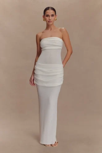 Elora strapless gebreide maxi-jurk – ivoor