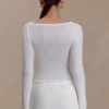 Elowen gebreide top met cowl en lange mouwen – Wit