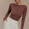 Elsie bodysuit met schoudervullingen – Chocoladebruin Elsie bodysuit met schoudervullingen – Chocoladebruin