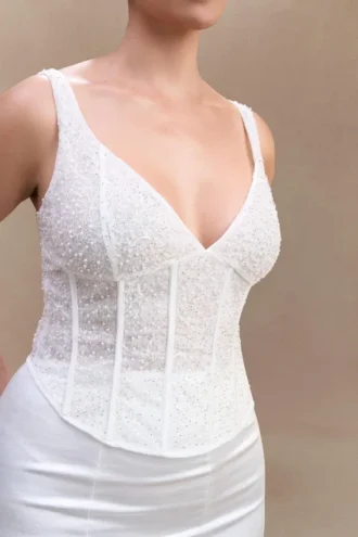 Elsie bustiertop met parels – Wit