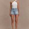 Erin Denim Shorts met middelhoge taille – gewassen lichtblauw Erin Denim Shorts met middelhoge taille – gewassen lichtblauw