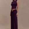 Erina Slinky gerimpelde maxi-rok met hardware – Aubergine