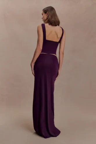 Erina Slinky gerimpelde maxi-rok met hardware – Aubergine