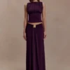 Erina Slinky gerimpelde maxi-rok met hardware – Aubergine