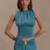 Erina soepelvallende top met open rug – Teal Erina soepelvallende top met open rug – Teal