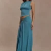 Erina soepelvallende maxi-rok met ruches en details – blauwgroen Erina soepelvallende maxi-rok met ruches en details – blauwgroen