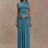 Erina soepelvallende maxi-rok met ruches en details – blauwgroen Erina soepelvallende maxi-rok met ruches en details – blauwgroen