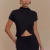 Eris top met hoge hals van scuba-jersey – Zwart