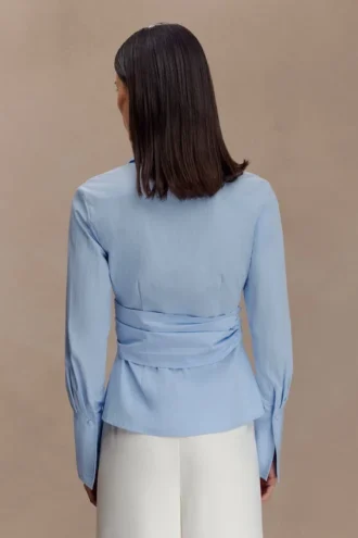 Eugenia katoenen wikkelblouse – Blauw