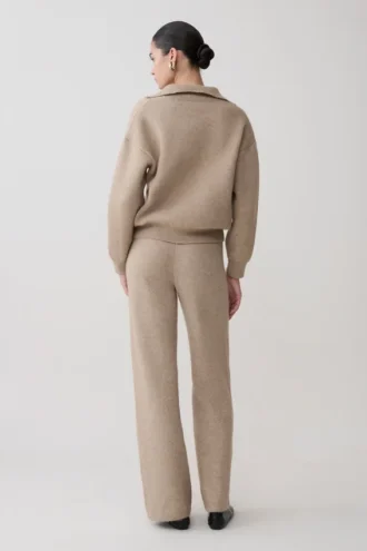 Evan gebreide broek met wijde pijpen – Beige gemêleerd