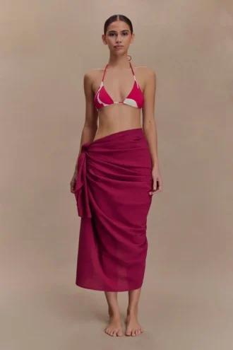 Evie katoenen sarong – Wijnrood