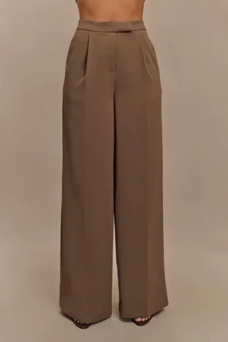 Faith Suiting broek met wijde pijpen – Cacaobruin