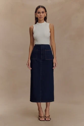 Fallon Denim Midirok – Indigoblauw