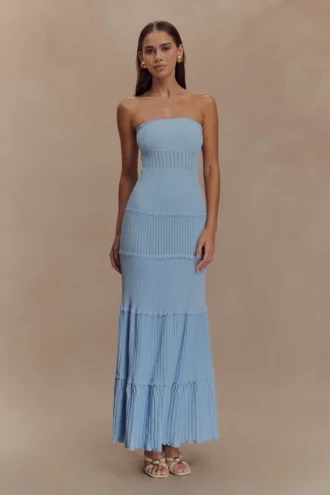 Finley maxi-jurk van pointelle-breisel – Korenbloemblauw