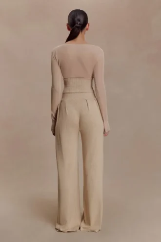 Frannie gerimpelde zijde-mix-broek – Zand