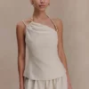 Gabby asymmetrische halslijn linnen top met kralen – naturel Gabby asymmetrische halslijn linnen top met kralen – naturel