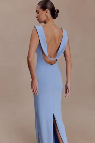 Galilea crêpe gedrapeerde maxi-jurk – Korenbloemblauw