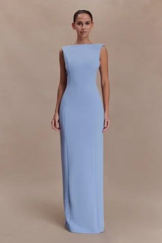 Galilea crêpe gedrapeerde maxi-jurk – Korenbloemblauw