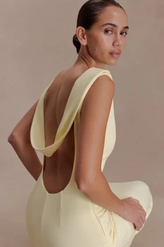 Galilea crêpe gedrapeerde maxi-jurk – Lemon