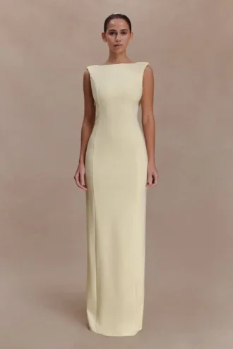 Galilea crêpe gedrapeerde maxi-jurk – Lemon