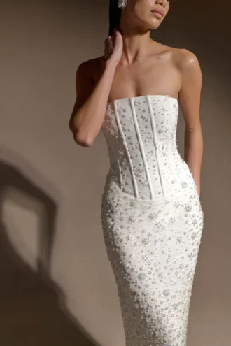 Gemma strapless maxi-jurk met versieringen – ivoor