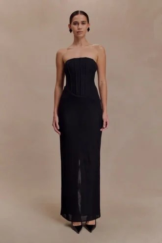 Gemma strapless mesh maxi-jurk – Zwart Gemma strapless mesh maxi-jurk – Zwart