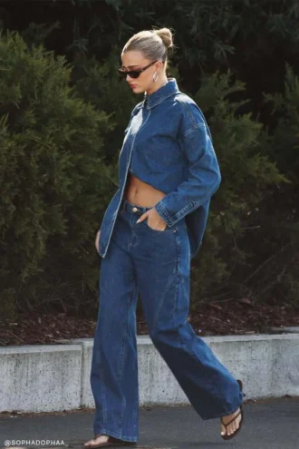 Georgette Denim-jeans met panelen en middelhoge taille – donkerblauw