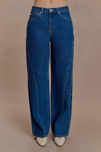 Georgette Denim-jeans met panelen en middelhoge taille – donkerblauw