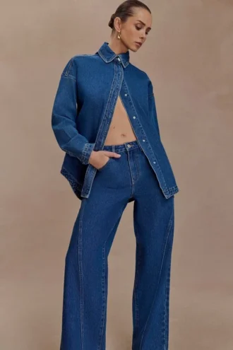 Lioda oversized Denim shirt – donkerblauw