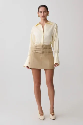 Marielle mini-rok met dubbele riem – taupe