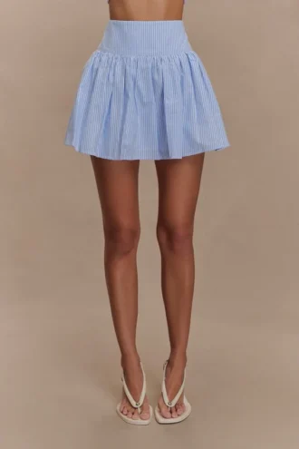 Gretel Hem minirok – Blauw met krijtstreep
