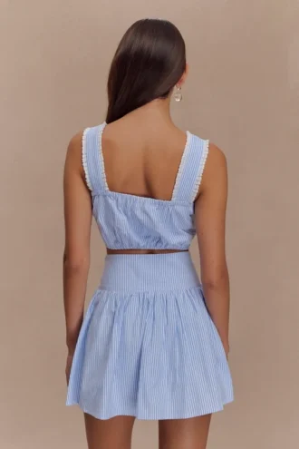 Gretel mouwloze crop top – Blauw gestreept