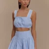 Gretel Hem minirok – Blauw met krijtstreep