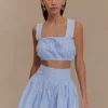 Gretel mouwloze crop top – Blauw gestreept Gretel mouwloze crop top – Blauw gestreept