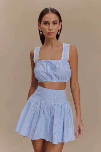 Gretel mouwloze crop top – Blauw gestreept