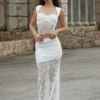 Guinevere maxi-rok van kant en mesh – ivoor Guinevere maxi-rok van kant en mesh – ivoor