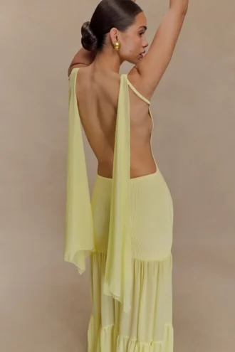 Haille gebreide chiffon maxi-jurk – Lemon