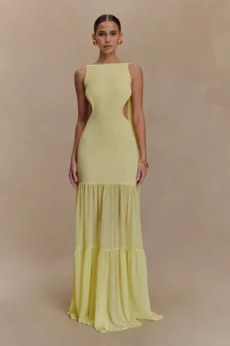 Haille gebreide chiffon maxi-jurk – Lemon