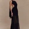 Haille gebreide chiffon maxi-jurk – Zwart