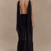 Haille gebreide chiffon maxi-jurk – Zwart