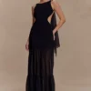 Haille gebreide chiffon maxi-jurk – Zwart