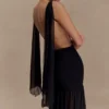 Haille gebreide chiffon maxi-jurk – Zwart