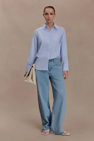 Hansen oversized overhemd – Blauw met krijtstreep