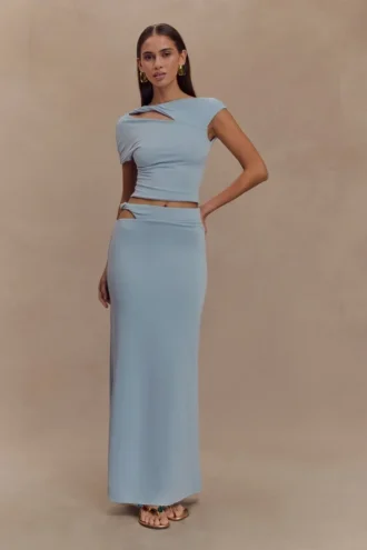 Haven Slinky Twist Midi-rok – Lichtblauw
